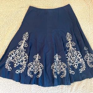 Sunny Leigh gathered A-line skirt, marine blue with embroidery.